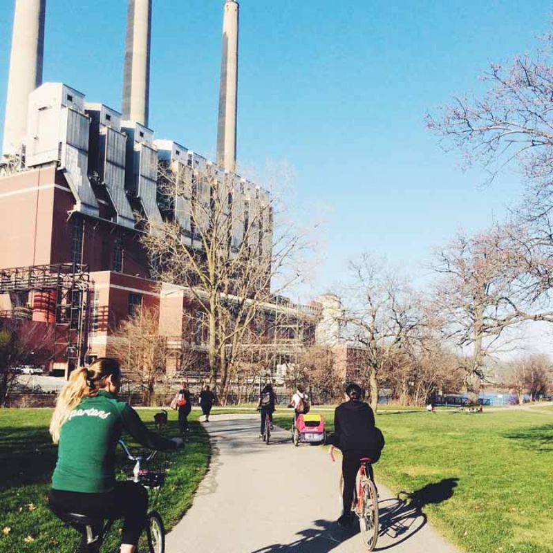 Biking along the Lansing River Trail