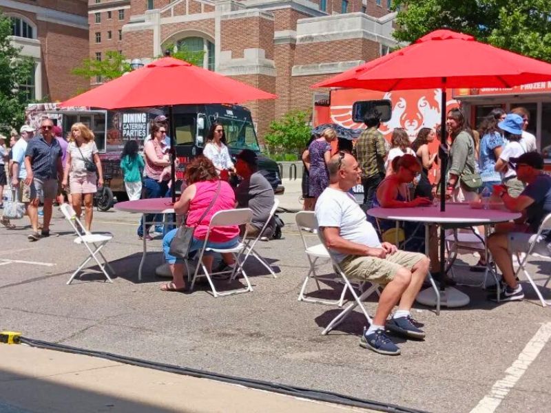 Tables and Food Trucks at the Ann Arbor Art Fair