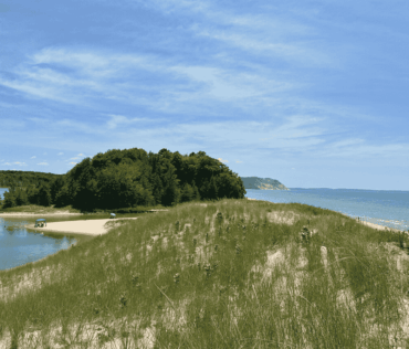 North Bar Lake and Lake Michigan from the top of the dune
