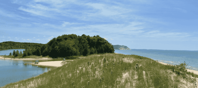 North Bar Lake and Lake Michigan from the top of the dune