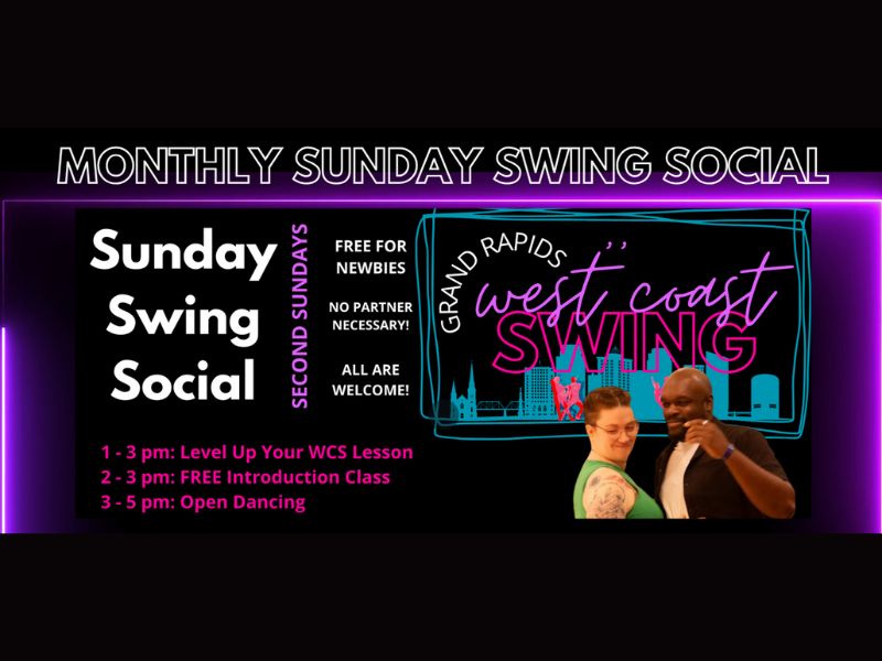 Social Dance Studio's Monthly Sunday Swing Social webpage