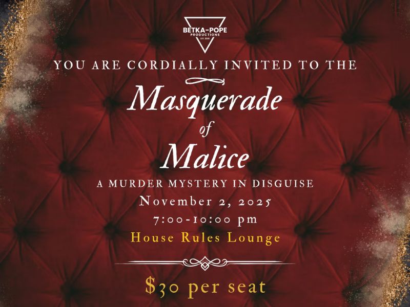 House Rules Board Game Lounge Masquerade of Malice Night webpage