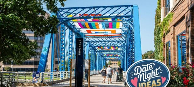 Date Night Grand Rapids Blue Bridge - Canva +artistfish socks