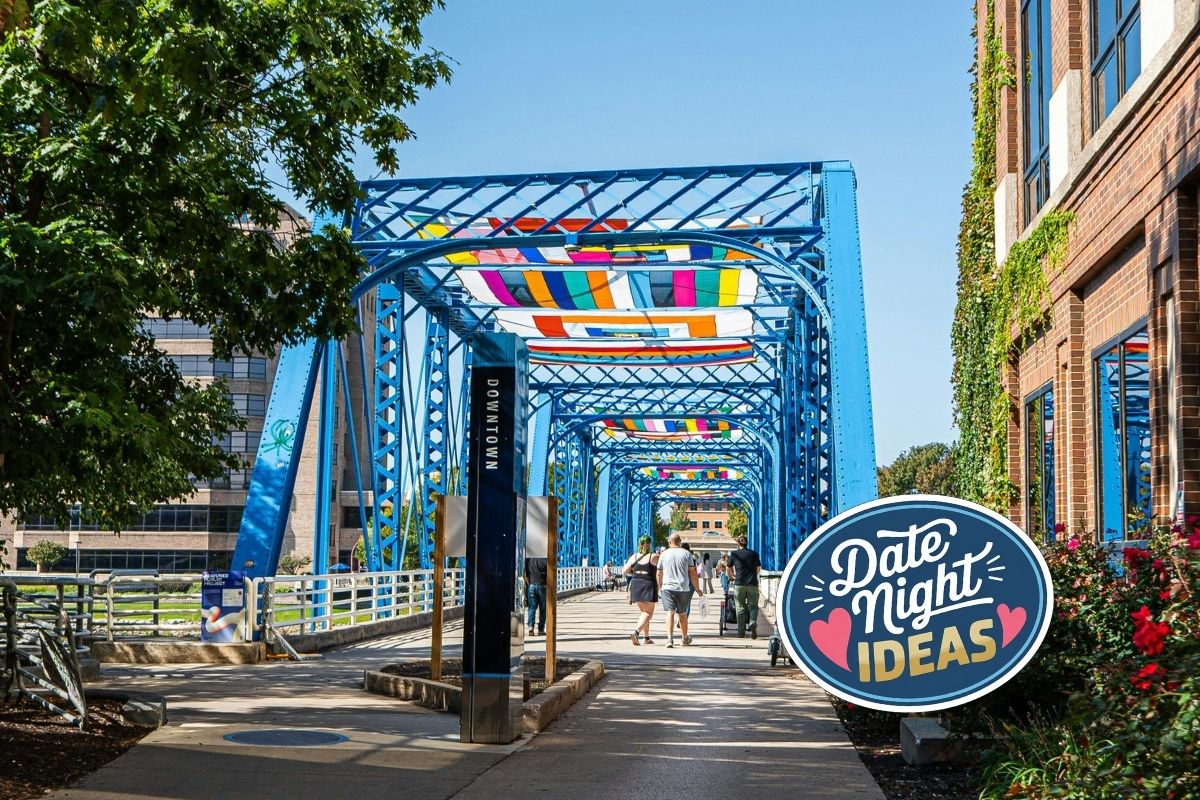Date Night Grand Rapids Blue Bridge - Canva +artistfish socks