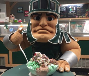 Sparty Eats A Giant Sundae In The MSU Dairy Store FB