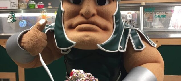 Sparty Eats A Giant Sundae In The MSU Dairy Store FB