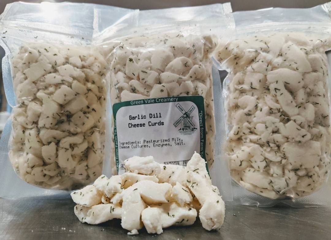 garlic dill cheese curds green vale creamery - fb
