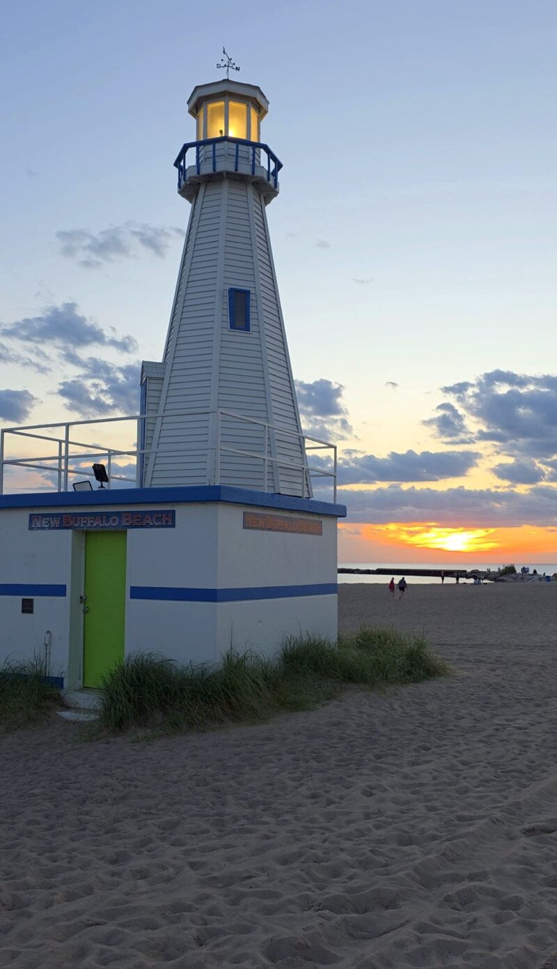 New Buffalo Public Beach Lighthouse Decor At Sunset Ver