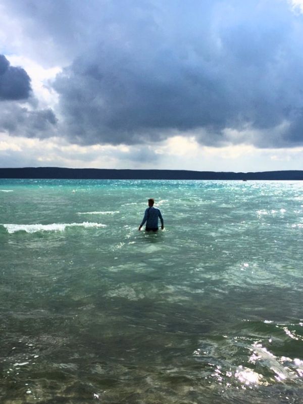 Wading in the shallow waters of Big Glen Lake, Glen Arbor, MI