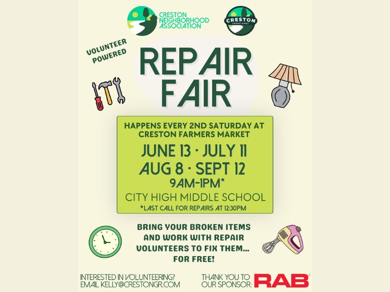 Creston Neighborhood Assoc Repair Fair webpage