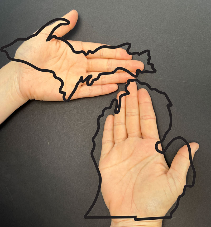 Michigan hands as map
